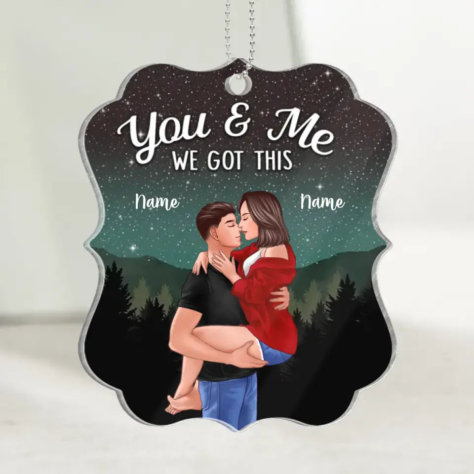 Man Holding Woman Kissing Gift For Him For Her Personalized Acrylic Ornament