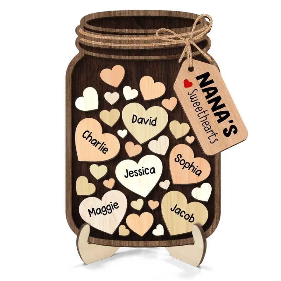 Grandma Mom Sweethearts Mason Jar Personalized 2-layer Wooden Plaque