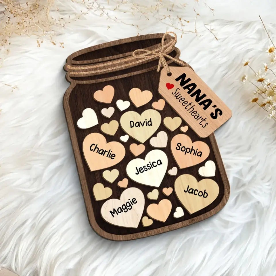 Grandma Mom Sweethearts Mason Jar Personalized 2-layer Wooden Plaque