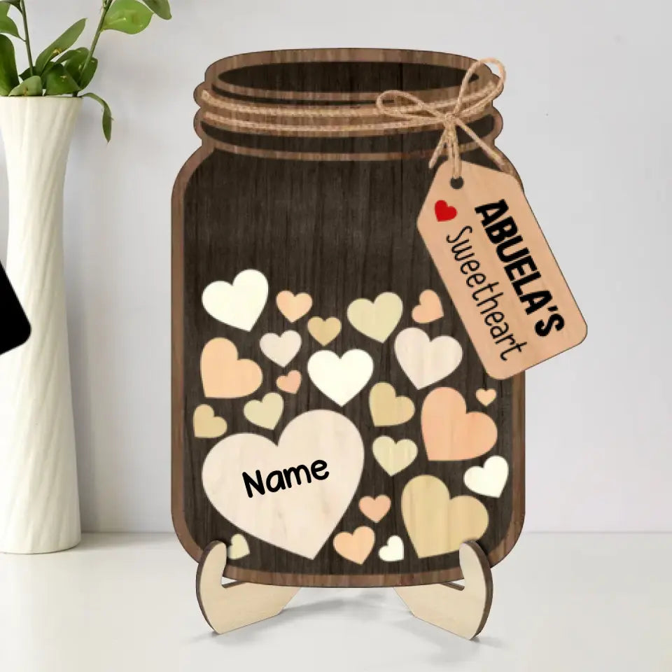 Grandma Mom Sweethearts Mason Jar Personalized 2-layer Wooden Plaque