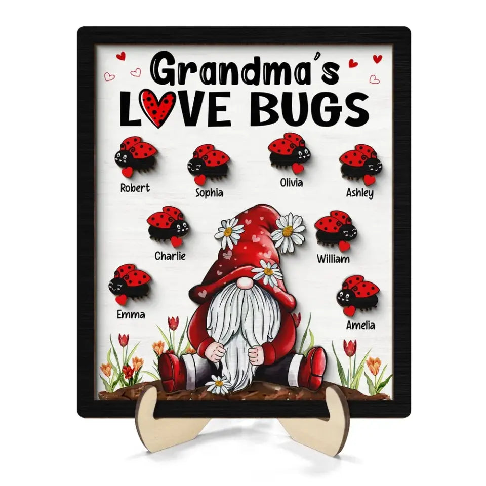 Grandma‘s Love Bugs Gnome Personalized 2-Layer Wooden Plaque