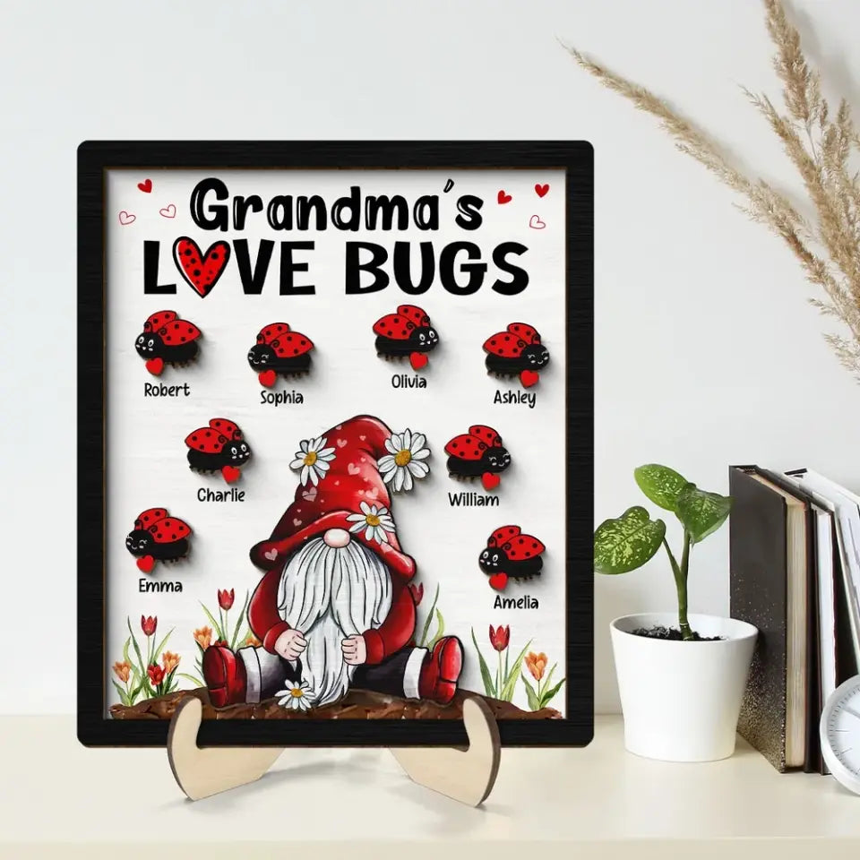 Grandma‘s Love Bugs Gnome Personalized 2-Layer Wooden Plaque