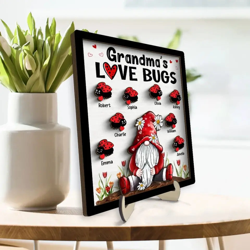 Grandma‘s Love Bugs Gnome Personalized 2-Layer Wooden Plaque