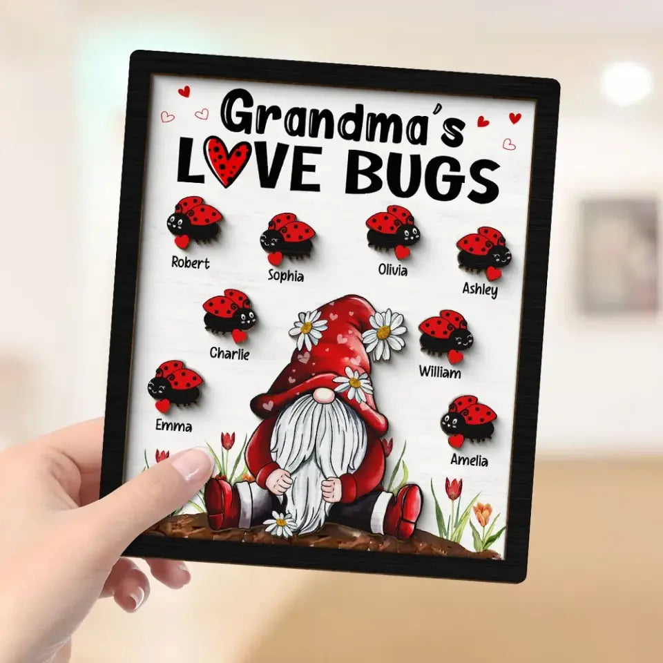 Grandma‘s Love Bugs Gnome Personalized 2-Layer Wooden Plaque