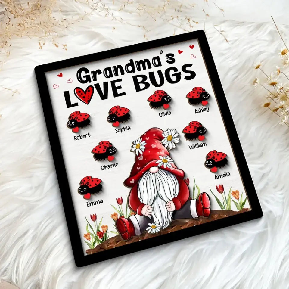 Grandma‘s Love Bugs Gnome Personalized 2-Layer Wooden Plaque