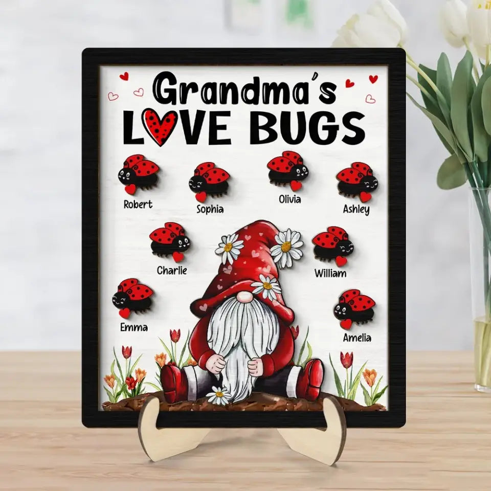 Grandma‘s Love Bugs Gnome Personalized 2-Layer Wooden Plaque