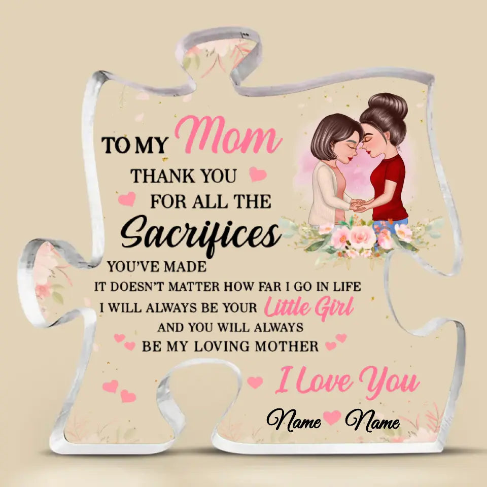 To My Mom Doll Mom And Daughter Gift For Mom Personalized Puzzle Acrylic Plaque