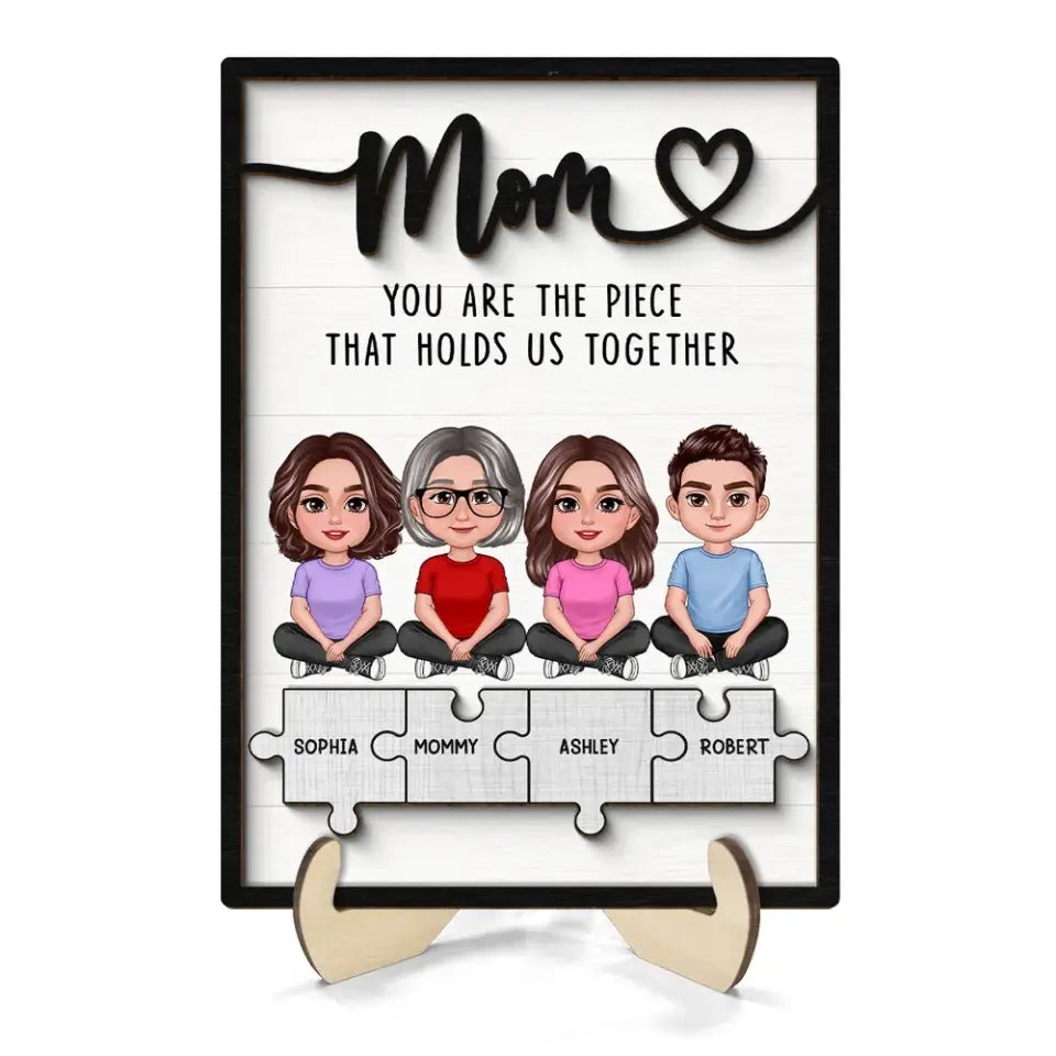 Mom Grandma Kids Crossed Legs Piece Holds Us Together Personalized 2-layer Wooden Plaque