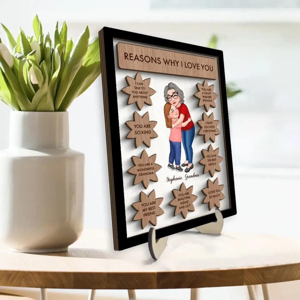 Grandma Mom Reason Why I Love You Kid Personalized 2-layer Wooden Plaque