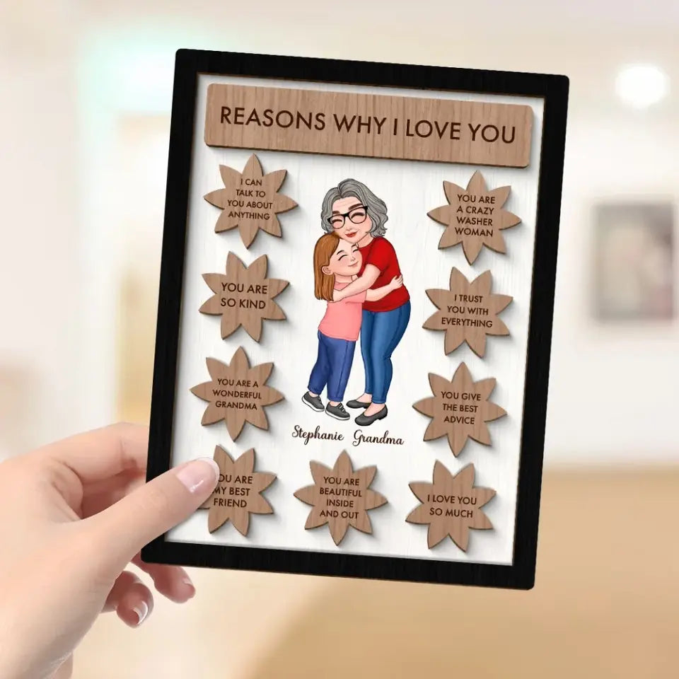 Grandma Mom Reason Why I Love You Kid Personalized 2-layer Wooden Plaque