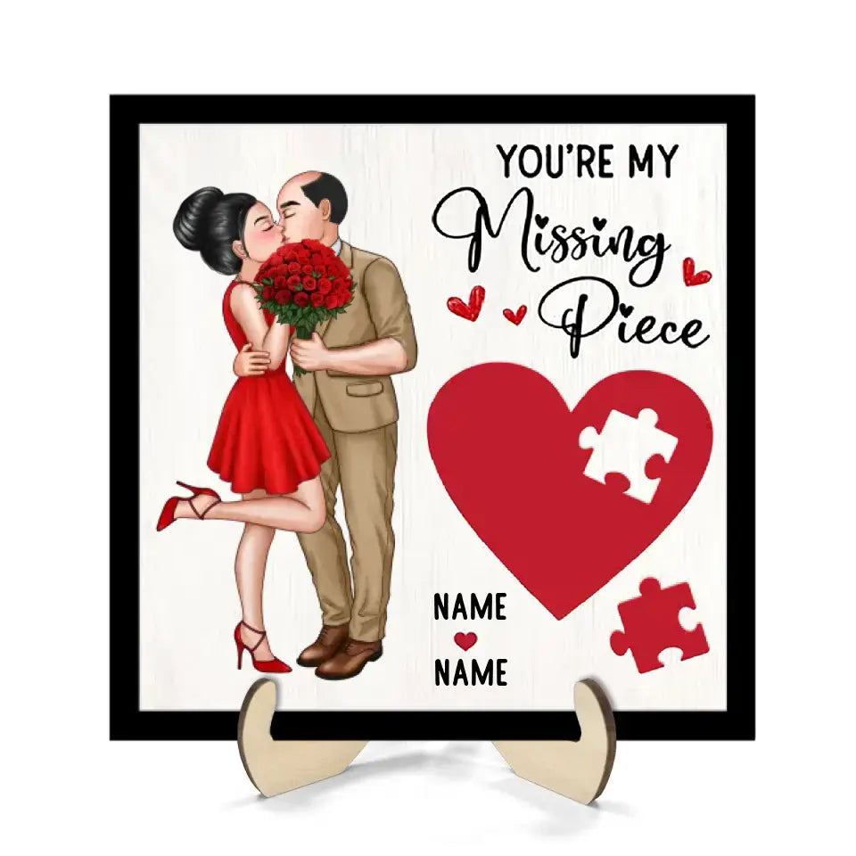 Elegant Couple Kissing Missing Piece Red Heart Valentine‘s Day Gift For Her Gift For Him Personalized 2-Layer Wooden Plaque