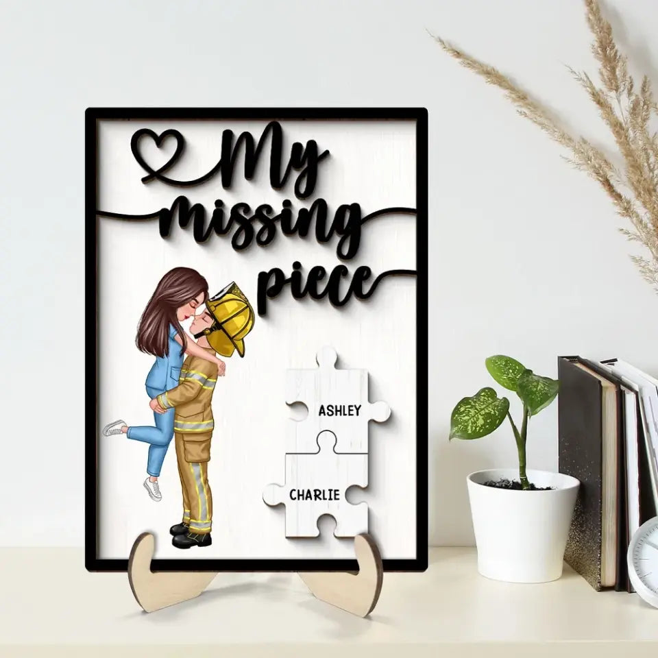 My Missing Piece Valentine‘s Day Gifts by Occupation Gift For Her Gift For Him Firefighter, Nurse, Police Officer Personalized 2-Layer Wooden Plaque