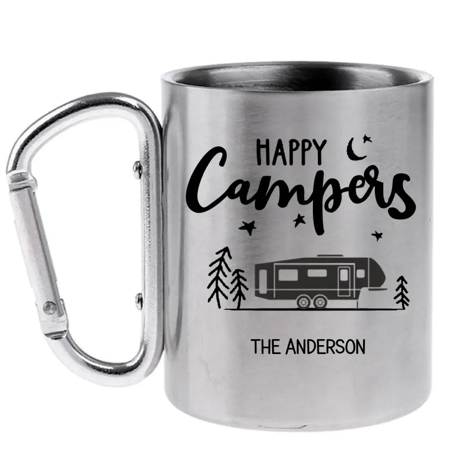Happy Campers - Personalized Carabiner Camping Mug - Gift For Camping Lovers