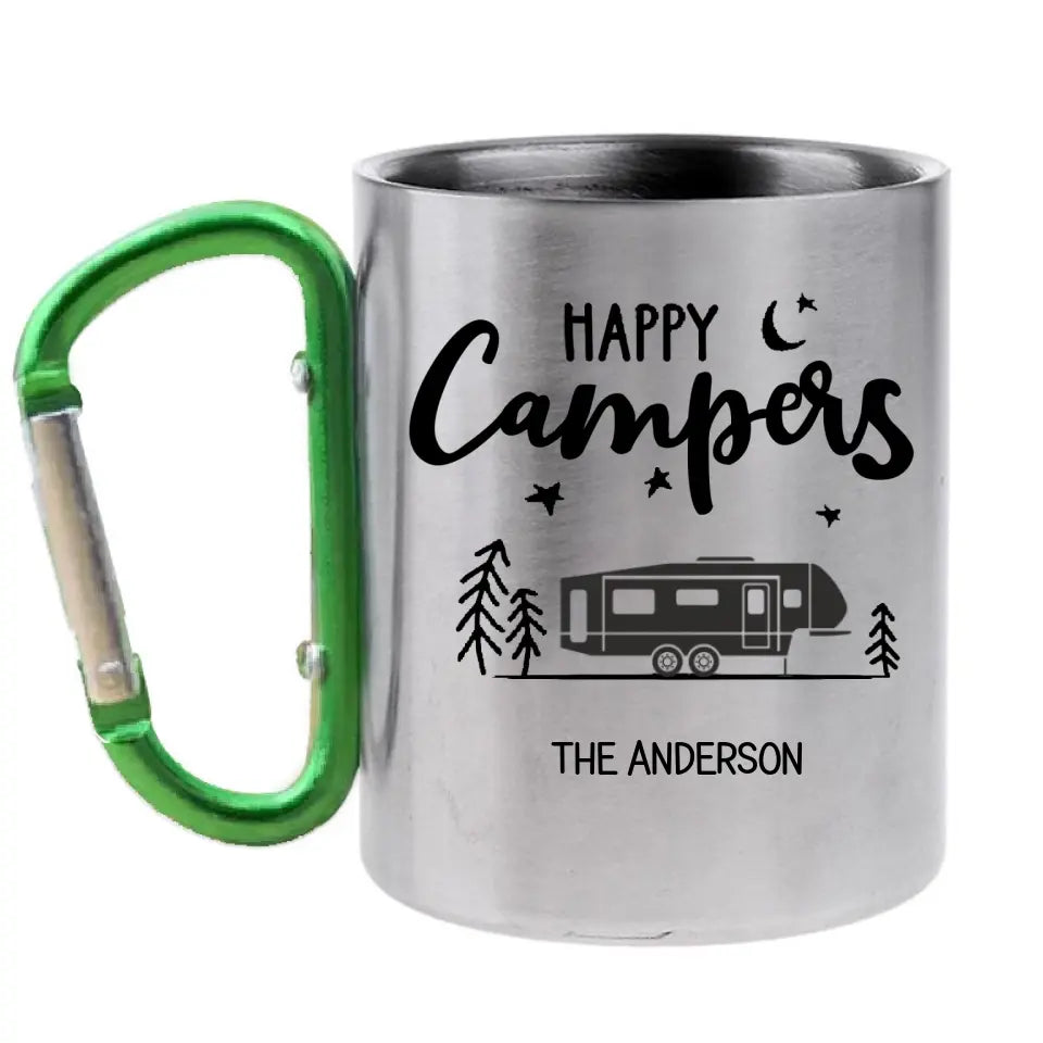 Happy Campers - Personalized Carabiner Camping Mug - Gift For Camping Lovers