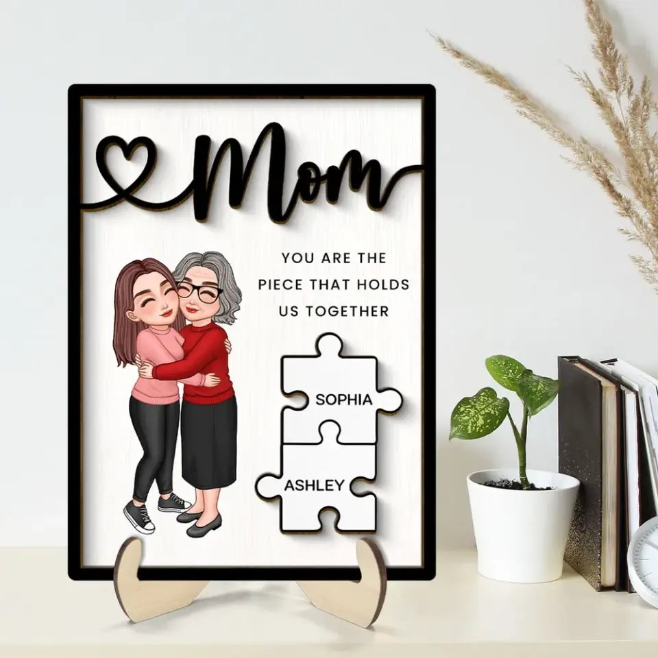 Grandma Mom Kid Piece Holds Us Together Personalized 2-layer Wooden Plaque