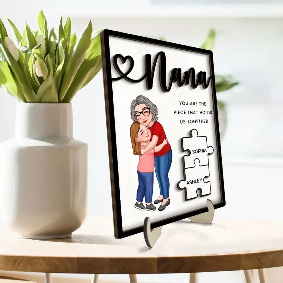 Grandma Mom Kid Piece Holds Us Together Personalized 2-layer Wooden Plaque