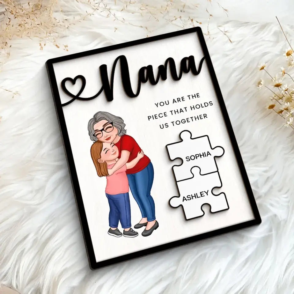 Grandma Mom Kid Piece Holds Us Together Personalized 2-layer Wooden Plaque