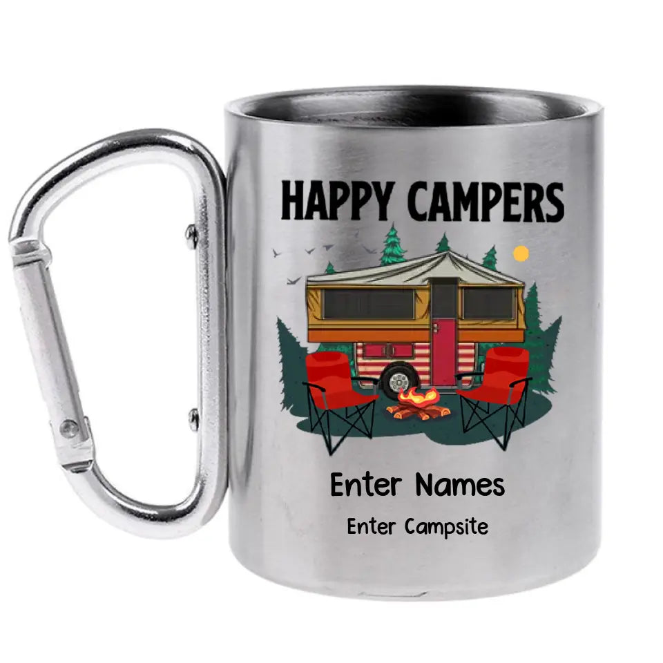 Happy Campers Outdoor Adventure - Personalized Carabiner Camping Mug - Gift For Camping Lovers
