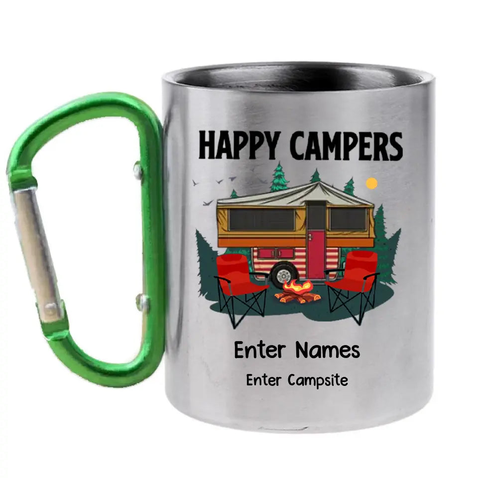 Happy Campers Outdoor Adventure - Personalized Carabiner Camping Mug - Gift For Camping Lovers