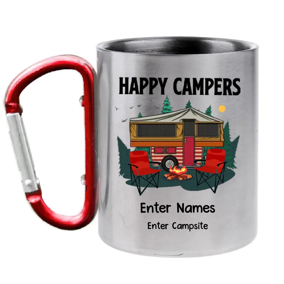 Happy Campers Outdoor Adventure - Personalized Carabiner Camping Mug - Gift For Camping Lovers