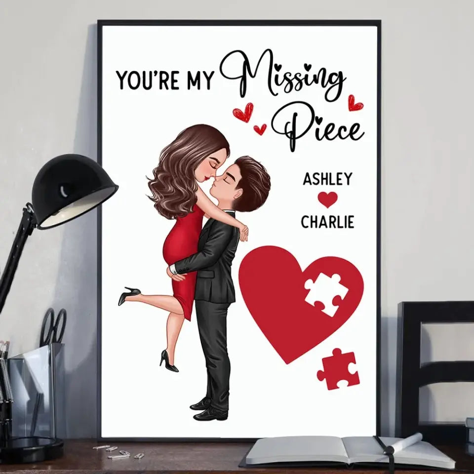 Couple Missing Piece Red Heart Valentine‘s Day Gift Personalized Poster