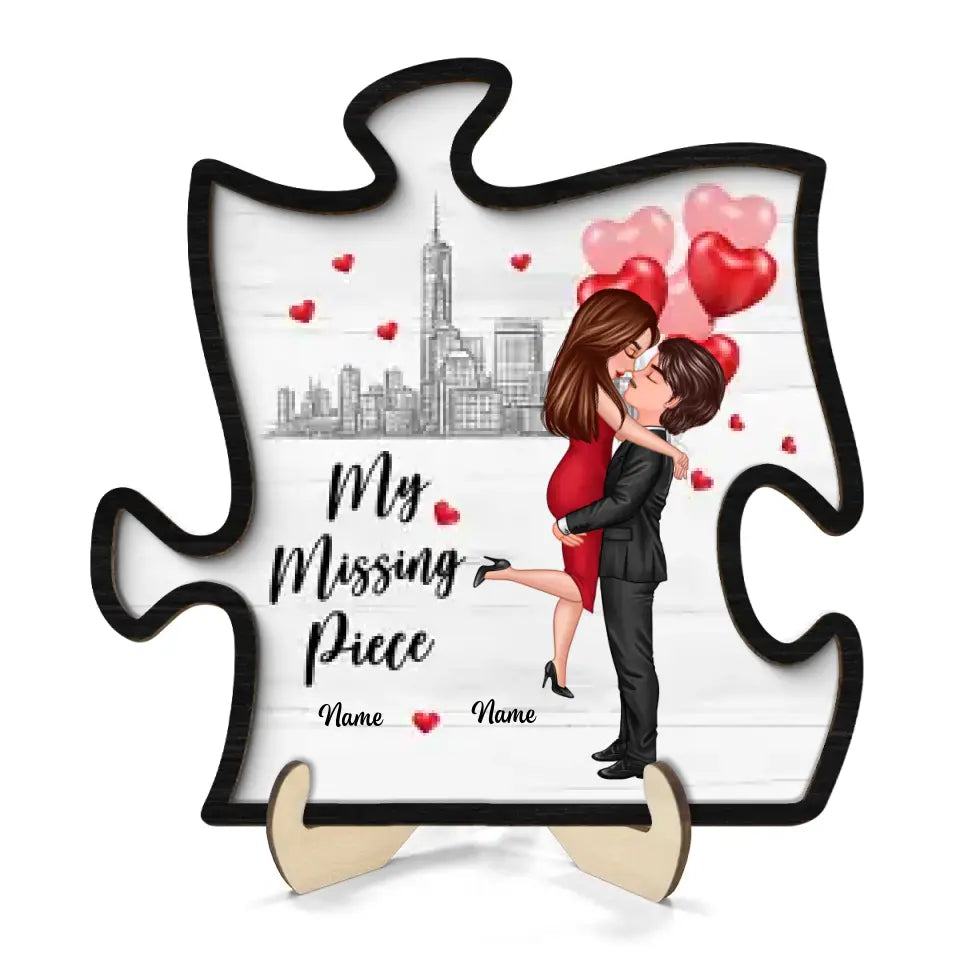 The Missing Piece To My Heart Hugging Couple Personalized 2-Layer Wooden Plaque