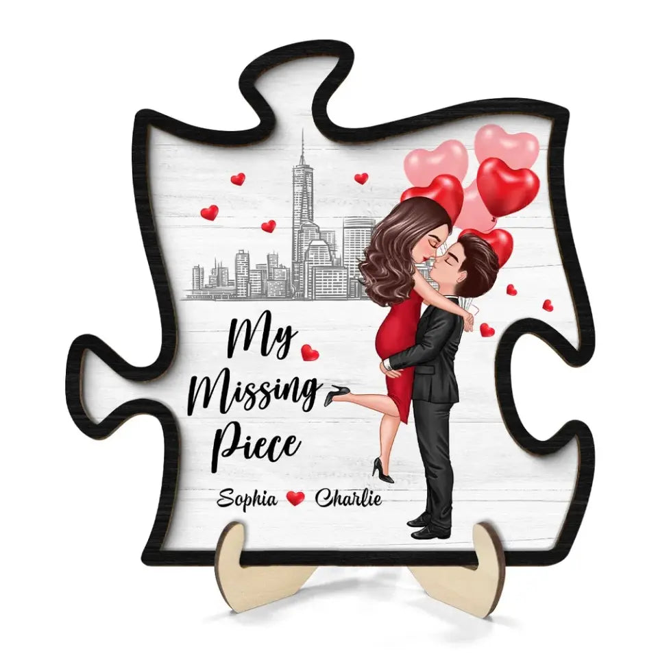 The Missing Piece To My Heart Hugging Couple Personalized 2-Layer Wooden Plaque