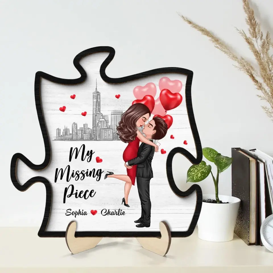 The Missing Piece To My Heart Hugging Couple Personalized 2-Layer Wooden Plaque