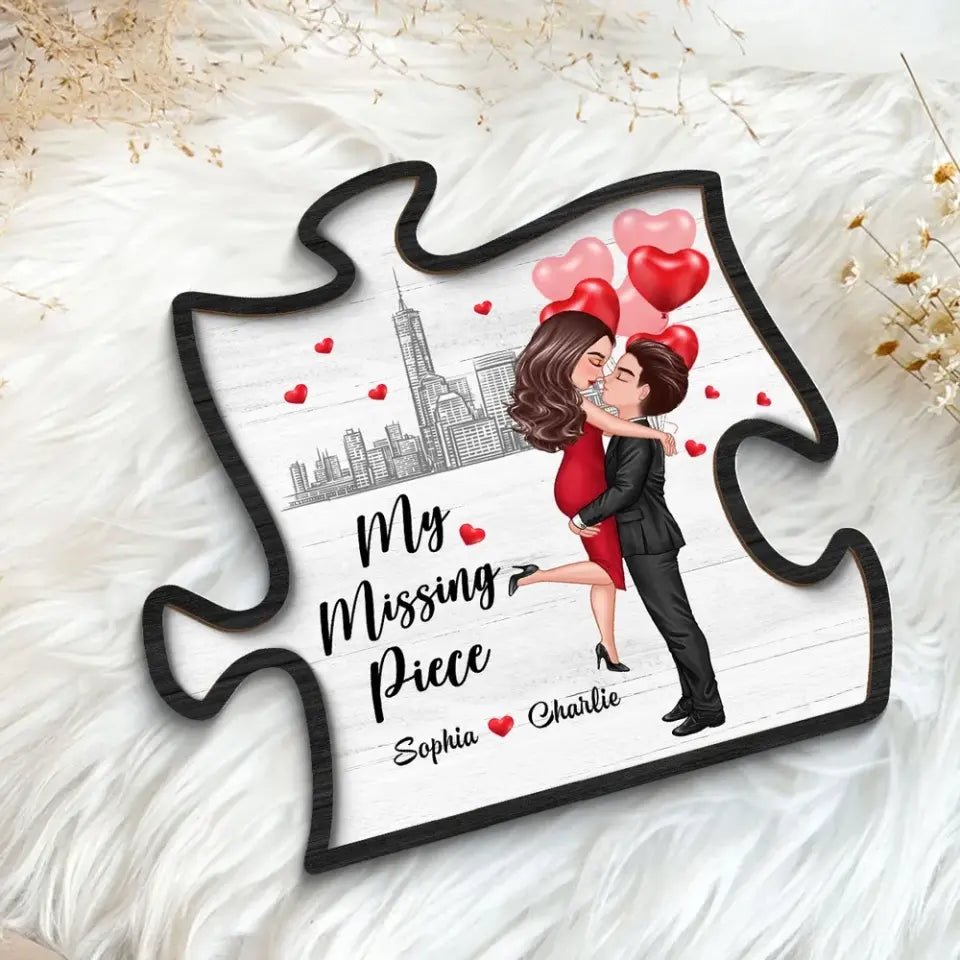 The Missing Piece To My Heart Hugging Couple Personalized 2-Layer Wooden Plaque