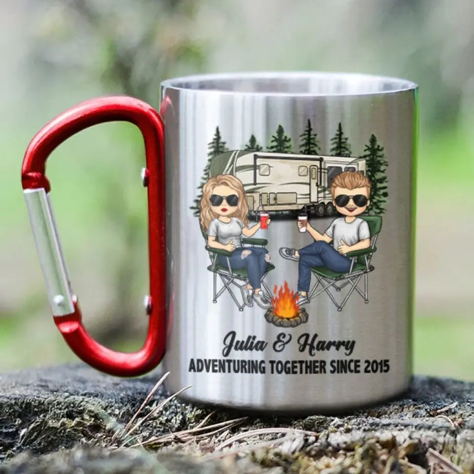 Adventuring Together Since - Personalized Carabiner Camping Mug - Gift For Camping Lovers