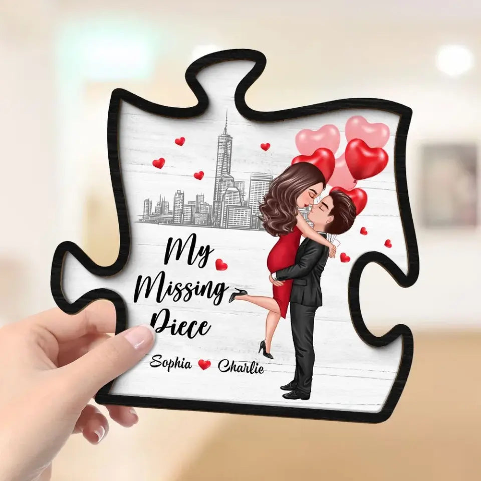 The Missing Piece To My Heart Hugging Couple Personalized 2-Layer Wooden Plaque