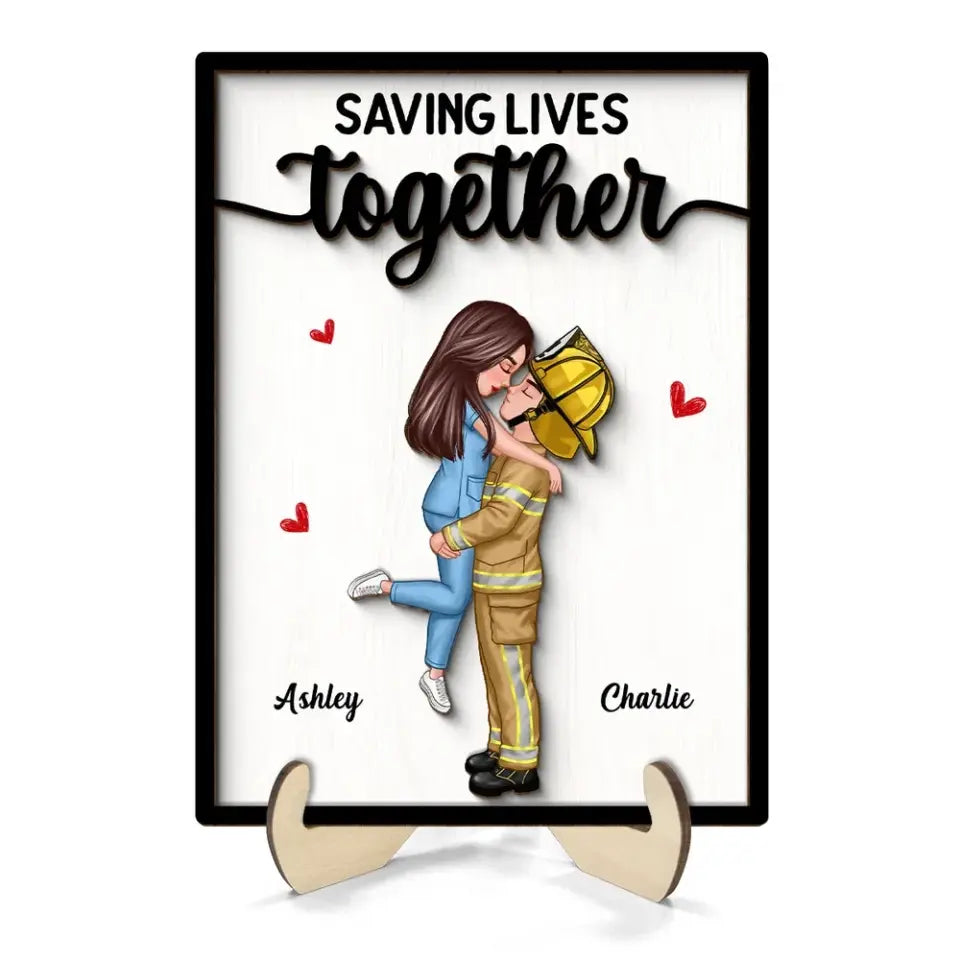 Couple Valentine‘s Day Gifts by Occupation Gift For Her Gift For Him Firefighter, Nurse, Police Officer Personalized 2-Layer Wooden Plaque