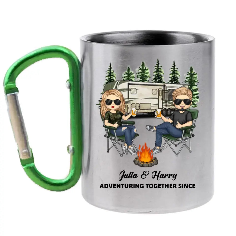 Adventuring Together Since - Personalized Carabiner Camping Mug - Gift For Camping Lovers