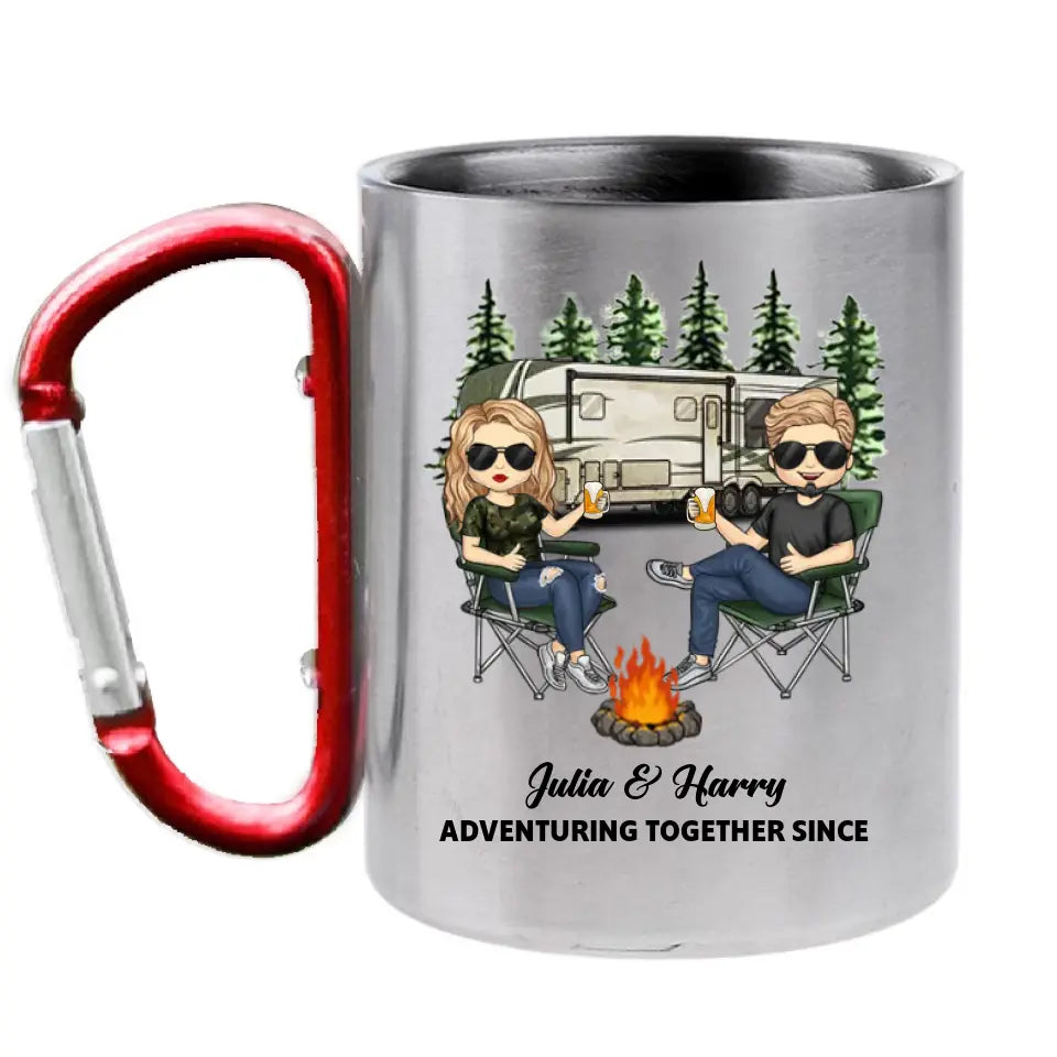 Adventuring Together Since - Personalized Carabiner Camping Mug - Gift For Camping Lovers