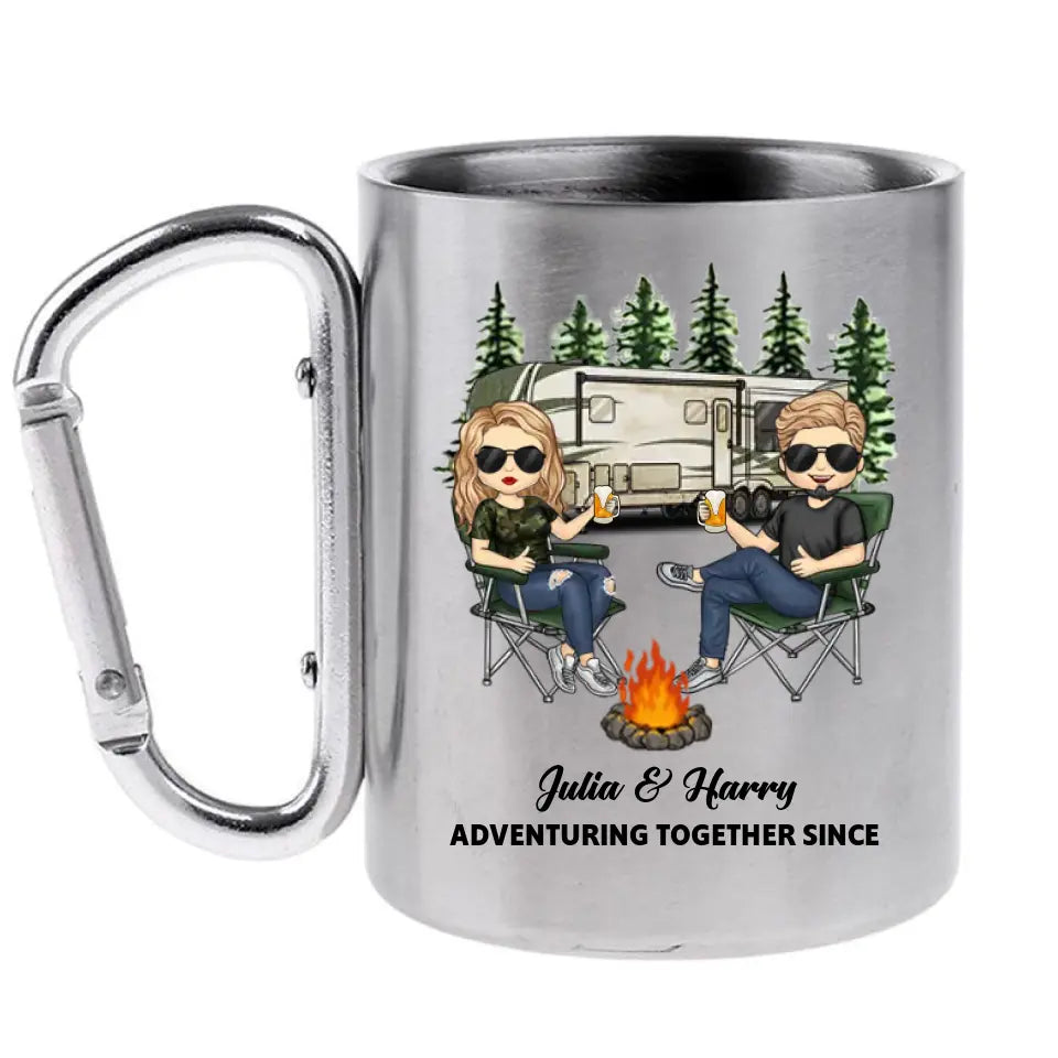 Adventuring Together Since - Personalized Carabiner Camping Mug - Gift For Camping Lovers