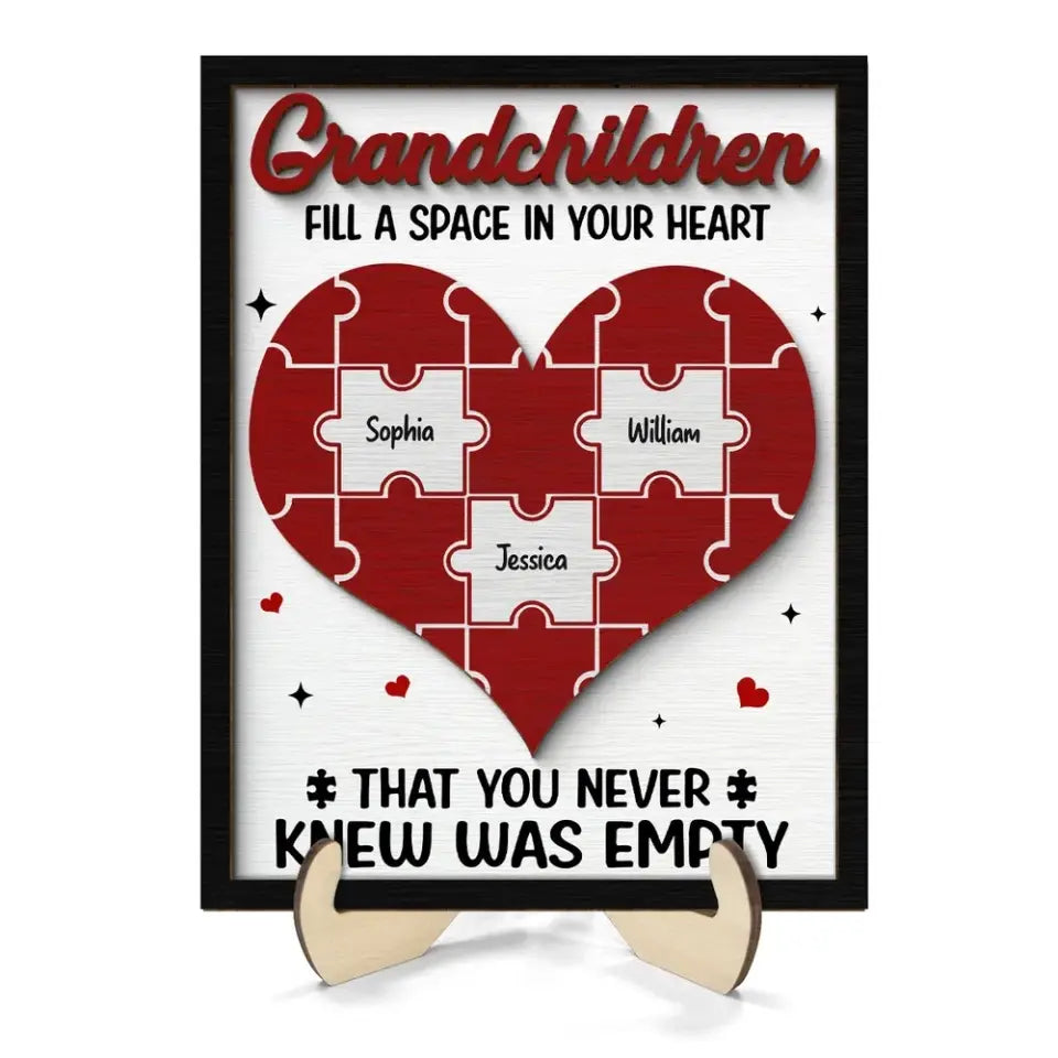 Grandchildren Fill A Space In Your Heart Personalized 2-Layer Wooden Plaque