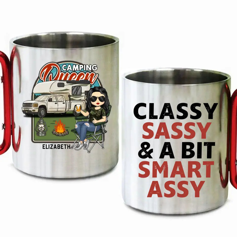 Classy, Sassy And Smart - Personalized Carabiner Camping Mug - Gift For Camping Lovers