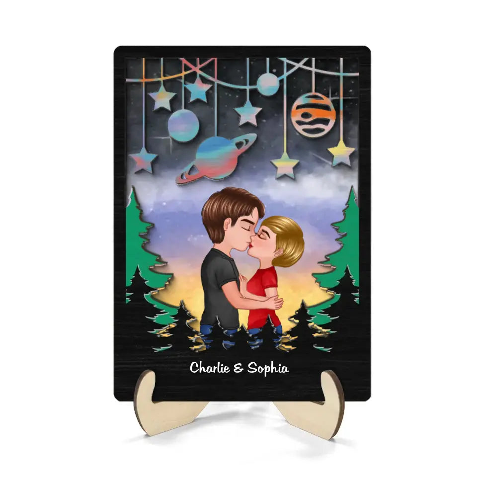 Couple Kissing Galaxy Theme Valentine's Day Gift For Him Gift For Her Personalized 2-layer Wooden Plaque