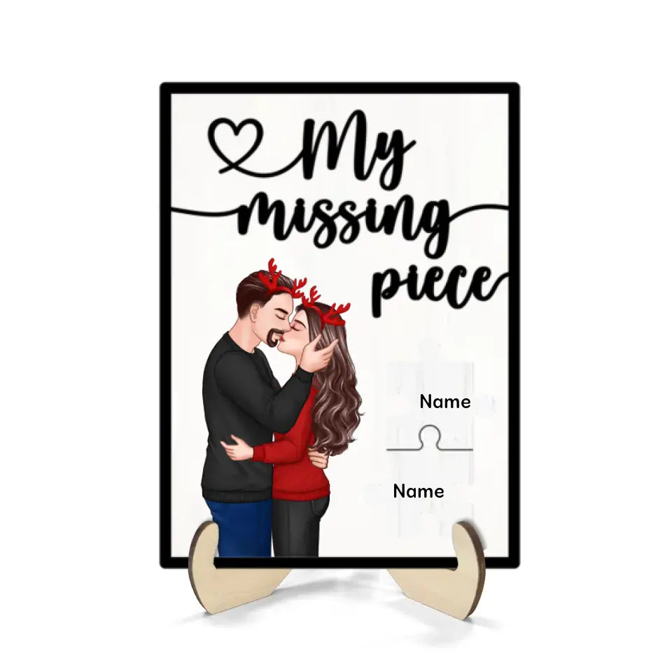 My Missing Piece Romantic Couple Kissing Valentine‘s Day Gift For Her Gift For Him Personalized 2-Layer Wooden Plaque