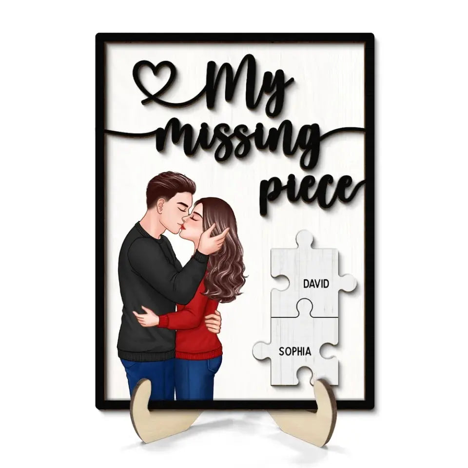 My Missing Piece Romantic Couple Kissing Valentine‘s Day Gift For Her Gift For Him Personalized 2-Layer Wooden Plaque