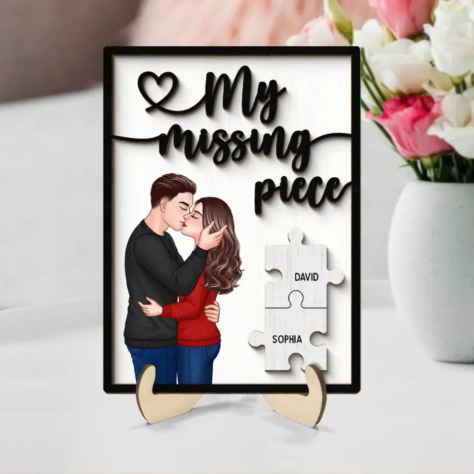 My Missing Piece Romantic Couple Kissing Valentine‘s Day Gift For Her Gift For Him Personalized 2-Layer Wooden Plaque