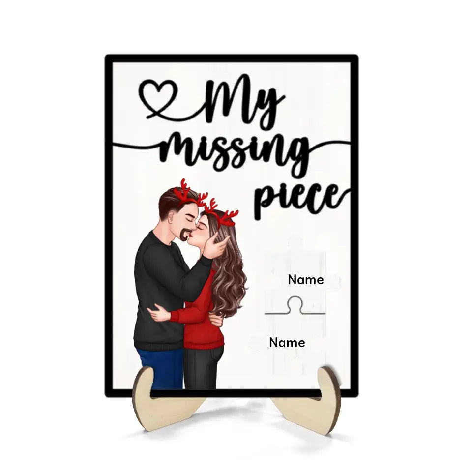 My Missing Piece Romantic Couple Kissing Valentine‘s Day Gift For Her Gift For Him Personalized 2-Layer Wooden Plaque