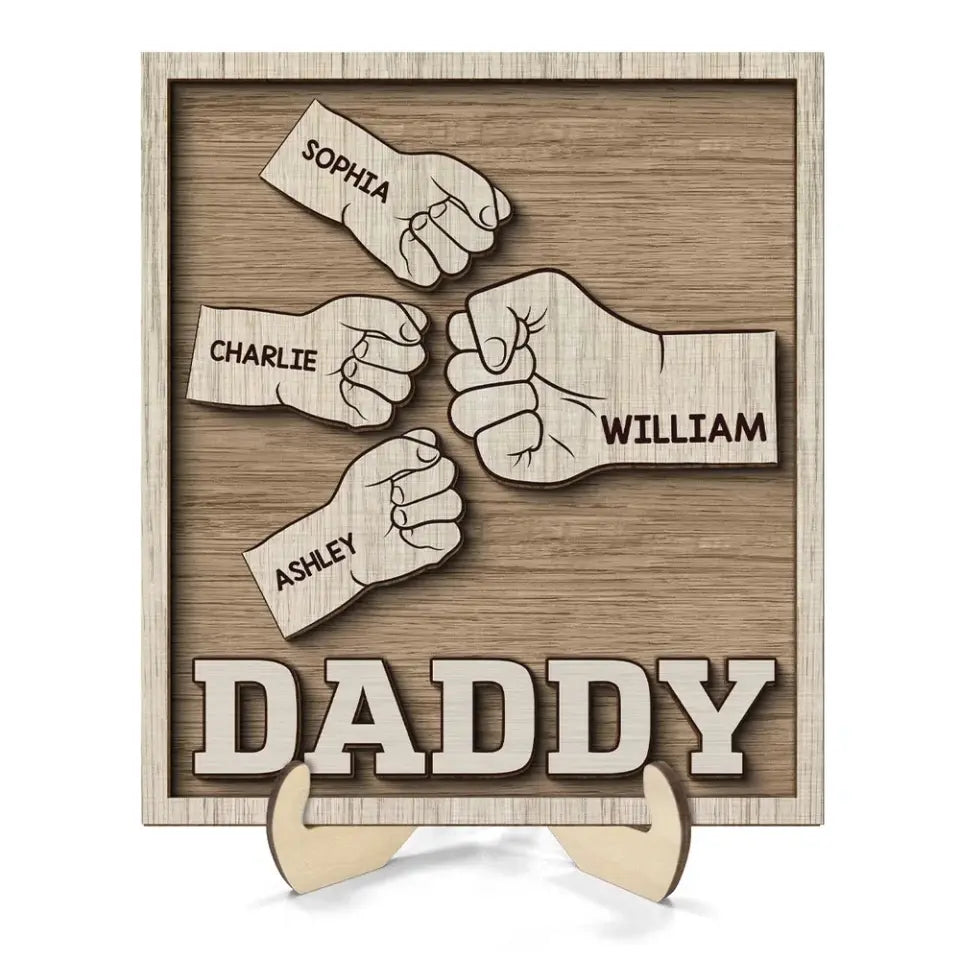 Dad Grandpa Fist Bump Gift Personalized 2-Layer Wooden Plaque