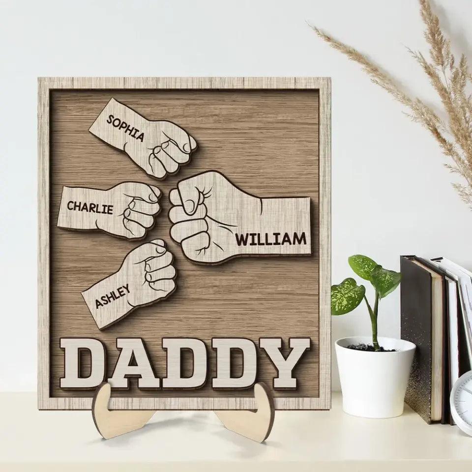 Dad Grandpa Fist Bump Gift Personalized 2-Layer Wooden Plaque