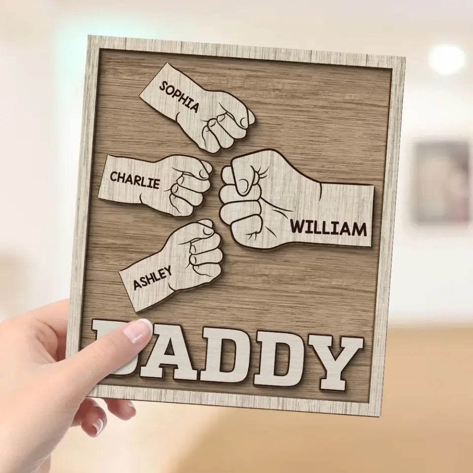 Dad Grandpa Fist Bump Gift Personalized 2-Layer Wooden Plaque