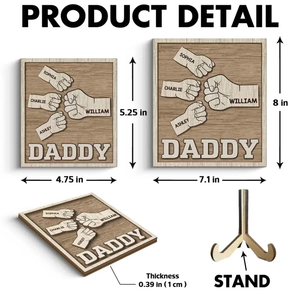 Dad Grandpa Fist Bump Gift Personalized 2-Layer Wooden Plaque