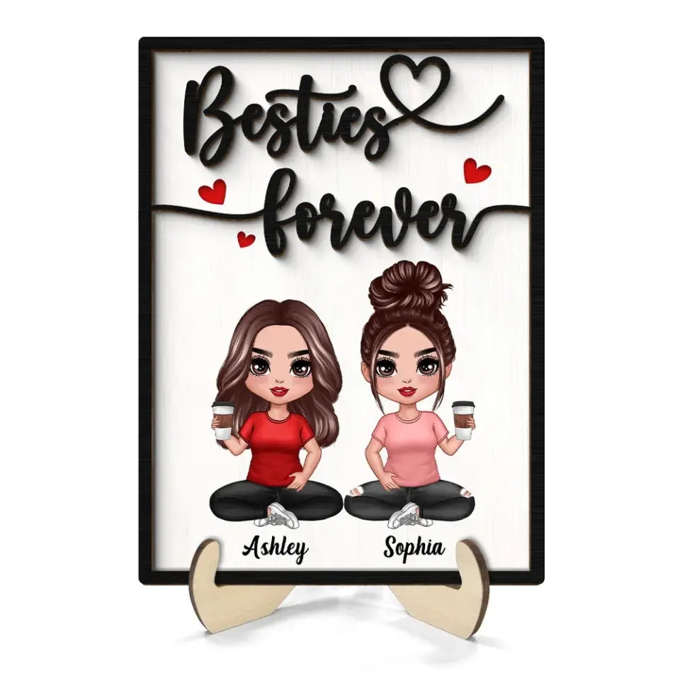 Besties Sisters Forever Gift For Best Friends Sisters Personalized 2-Layer Wooden Plaque