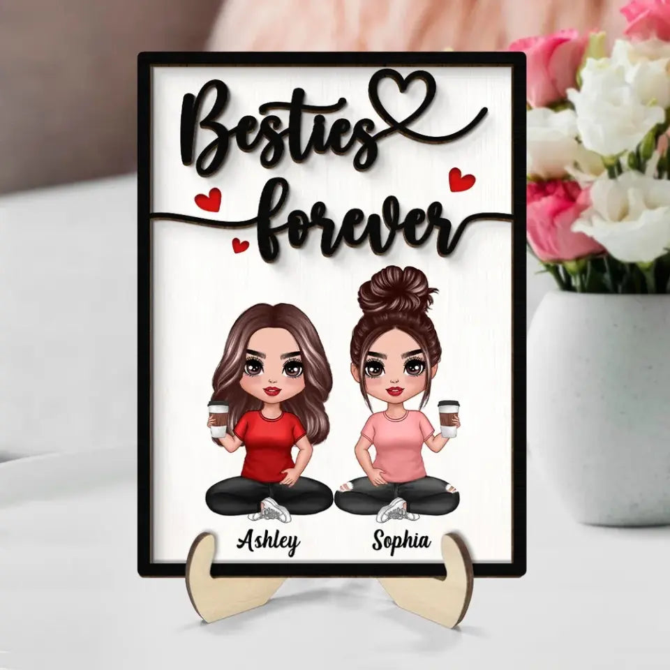 Besties Sisters Forever Gift For Best Friends Sisters Personalized 2-Layer Wooden Plaque