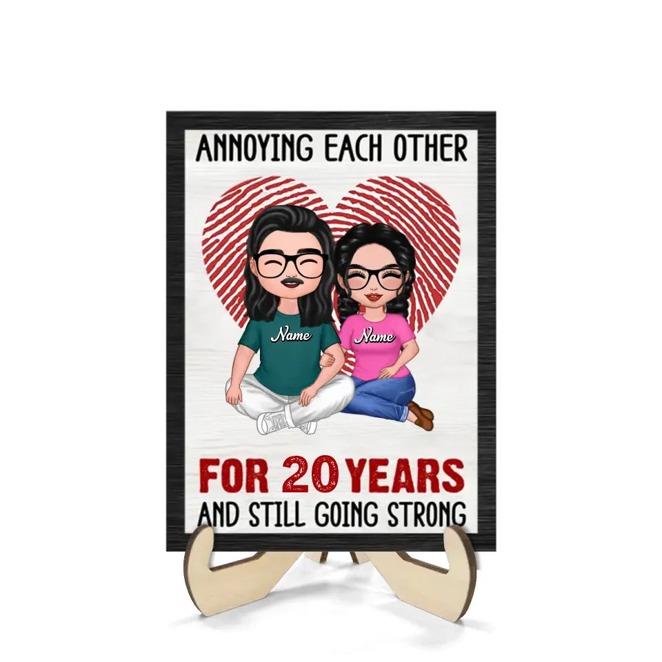 Annnoying Each Other Couple Personalized 2-Layer Wooden Plaque