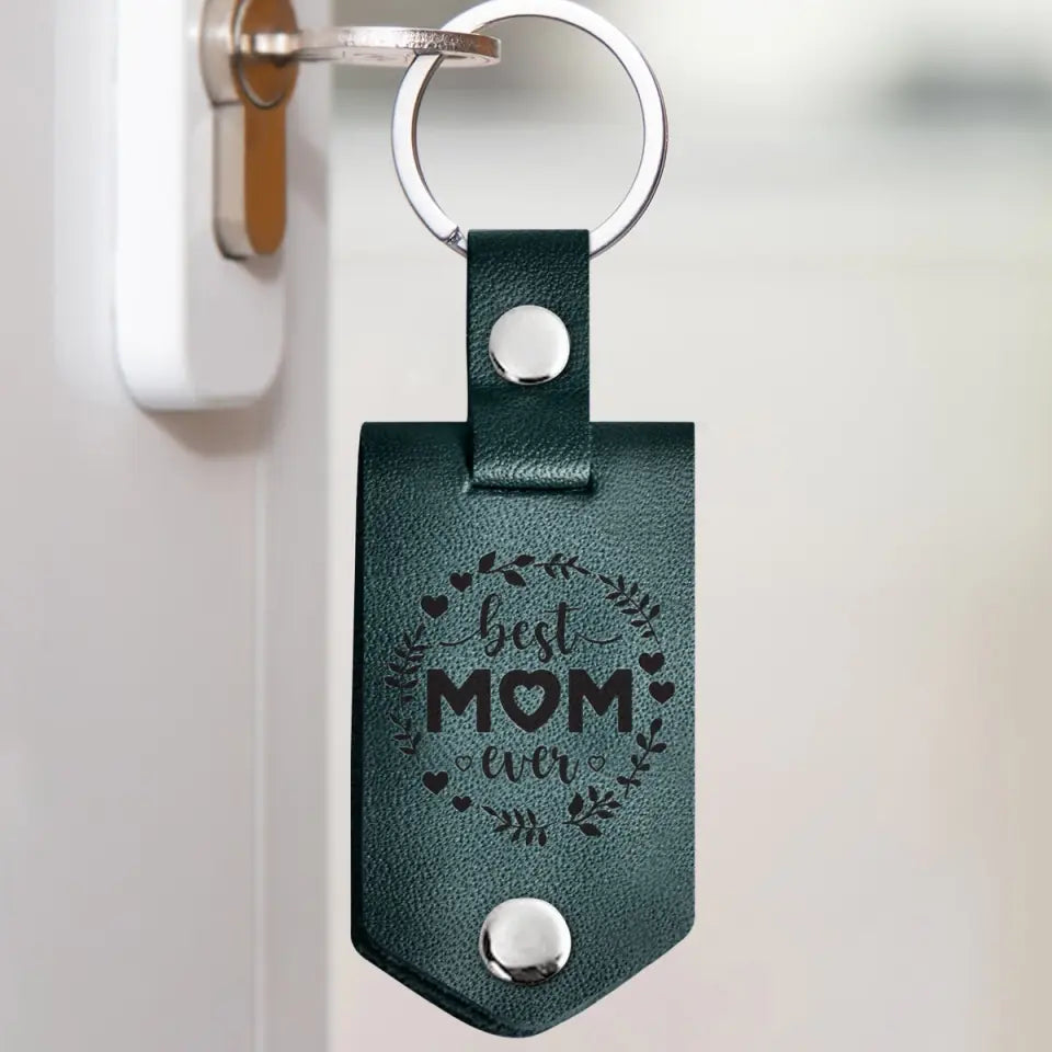 Custom Photo We Love You To The Moon And Back - Gift For Mom - Personalized Leather Photo Keychain